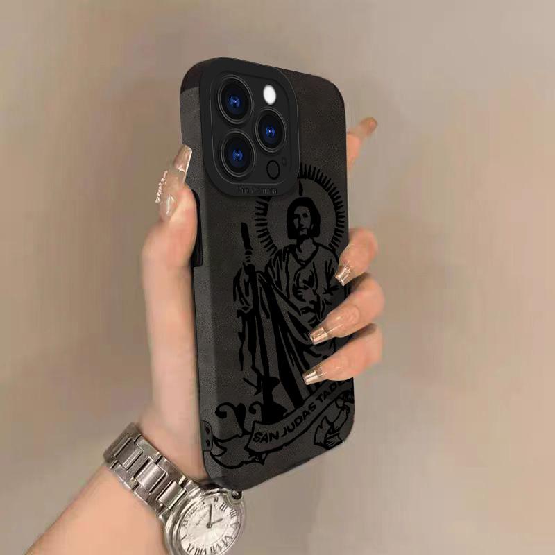San Judas tadeo Lambskin Leather Phone Case For iPhone 17 Pro Max Air 16 15 14 13 12 11 Pro Max Plus X XS MAX XR Hard Back Cover