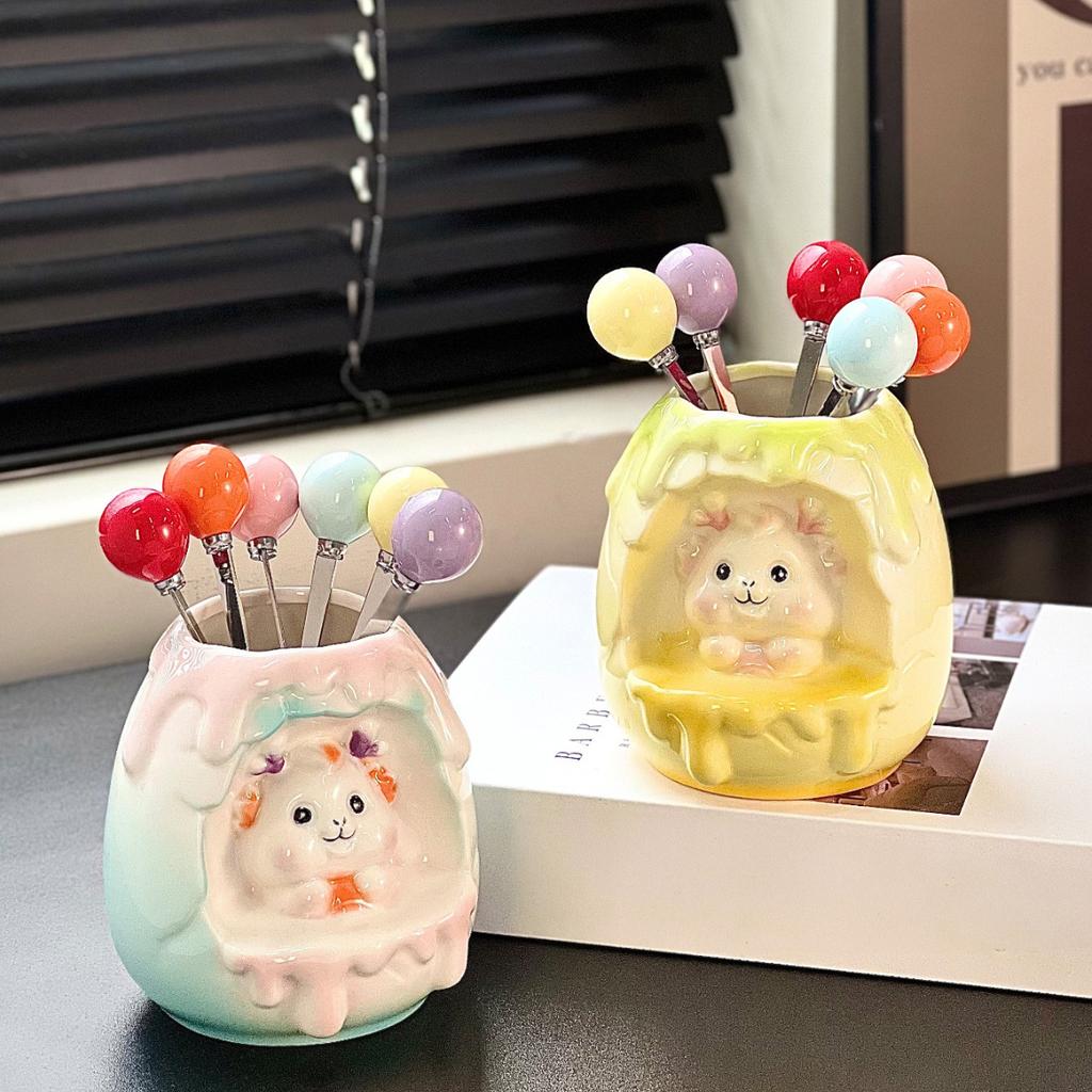 1 Set of Stainless Steel Household Kitchen Dessert Cake Fruit Sign Fruit Fork Storage Jar Set Fruit Fork Suitable for Weddings, Banquets, Gifts