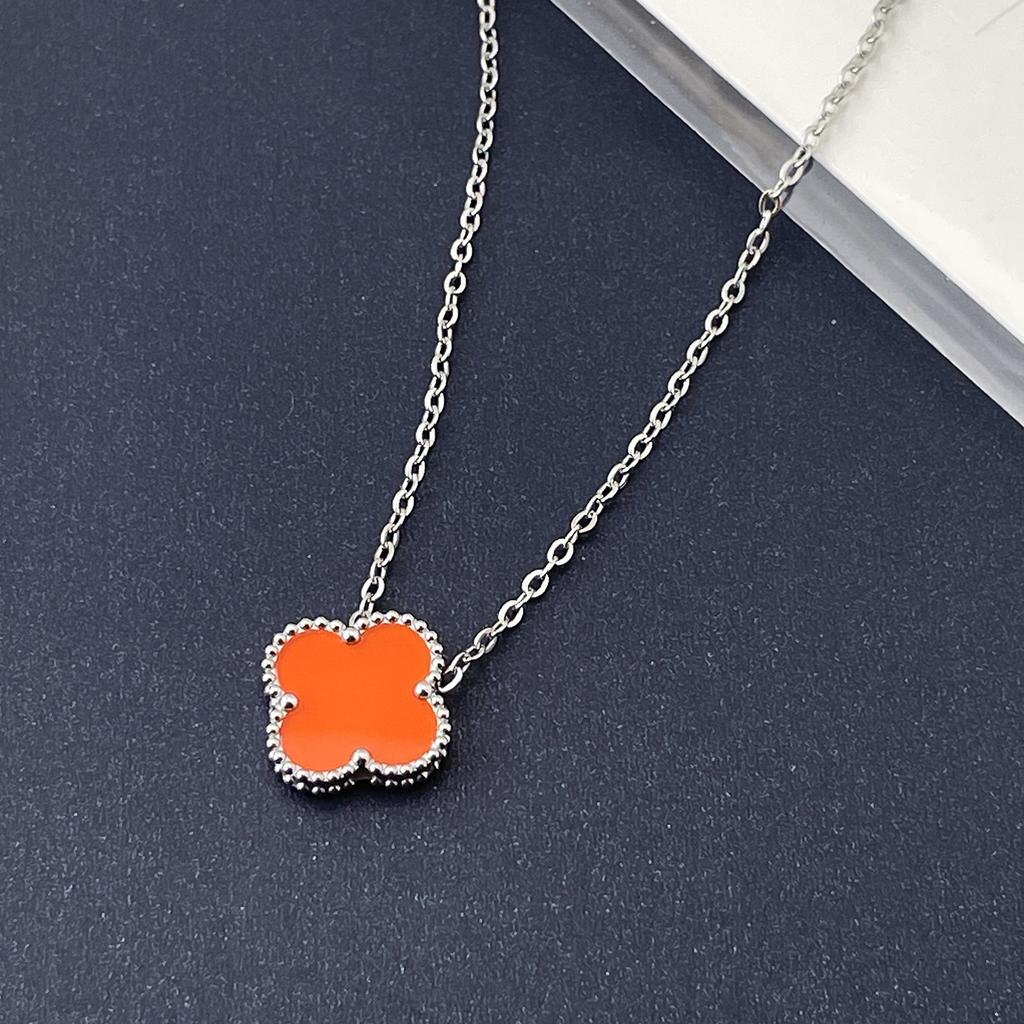 15mm Dubbelsidigt Titanstål Fyrklöver Halsband Dam Enkelt Titanstål Nyckelbenskedja Halsband Nät Röd Smycke