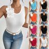 Damen Europäischer Stil 3D Blumen Dekoration Einfarbig Ärmellos Crop Tanktop