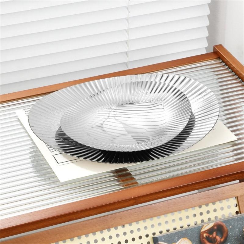 Pastry and Candy Fruit Tray In Metal with Reflective Finish, Textured Border, and Broad Display Area for Coffee Table, Dining Table, and Daily Use