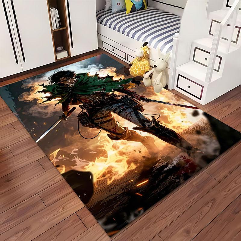 Fiery Warrior Anime Artwork suitable as a non-slip mat for the living room or bedroom sofa