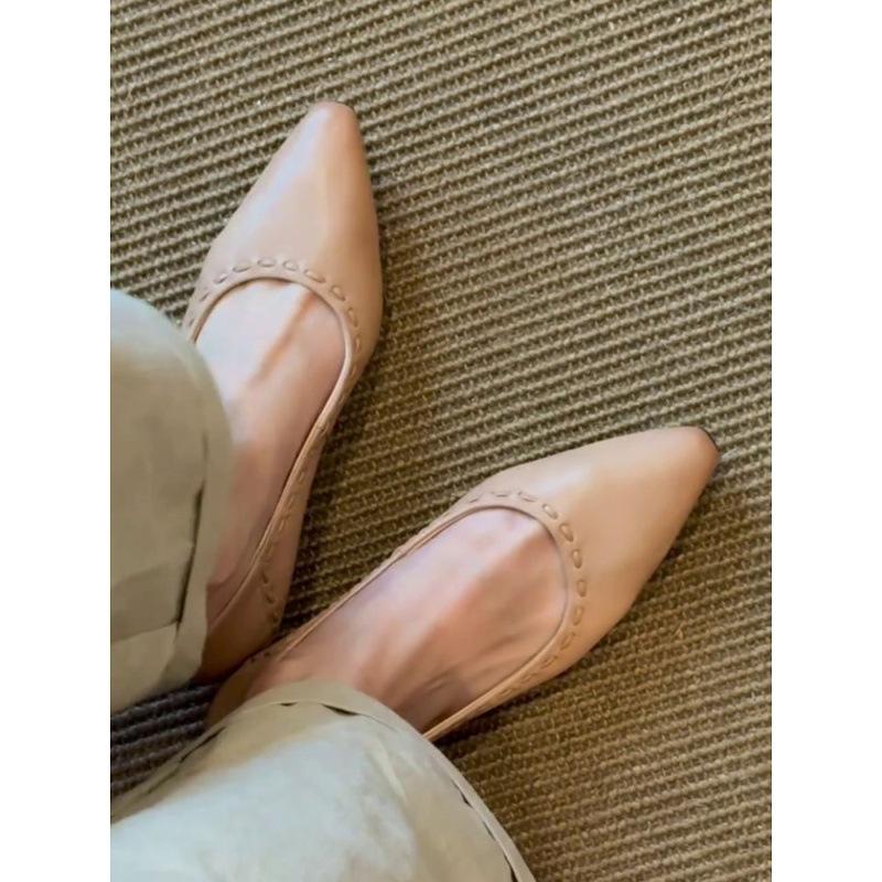 Leather Temperament Comfortable Pointed Shallow Mouth Single Shoes Women's Personality Fashion Versatile Commuter Low Heels