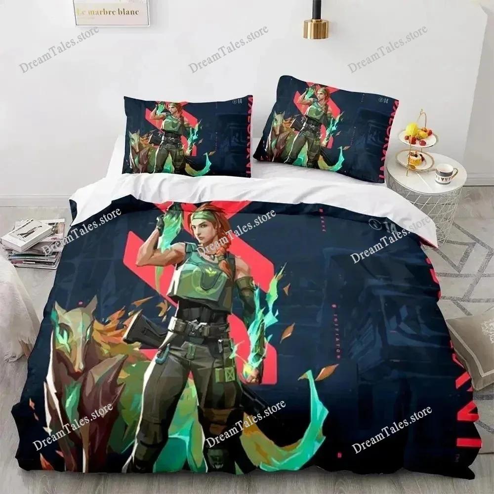 Game Valorant Neon Bedding Set Boys Girls Twin Queen Size Duvet Cover Pillowcase Bed Kids Adult Fashion Home Textileextile741