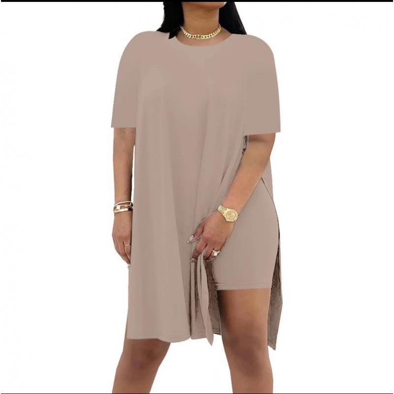 Summer 2025 Solid Color Loose Round Neck Short Sleeve Two-Piece Casual Set