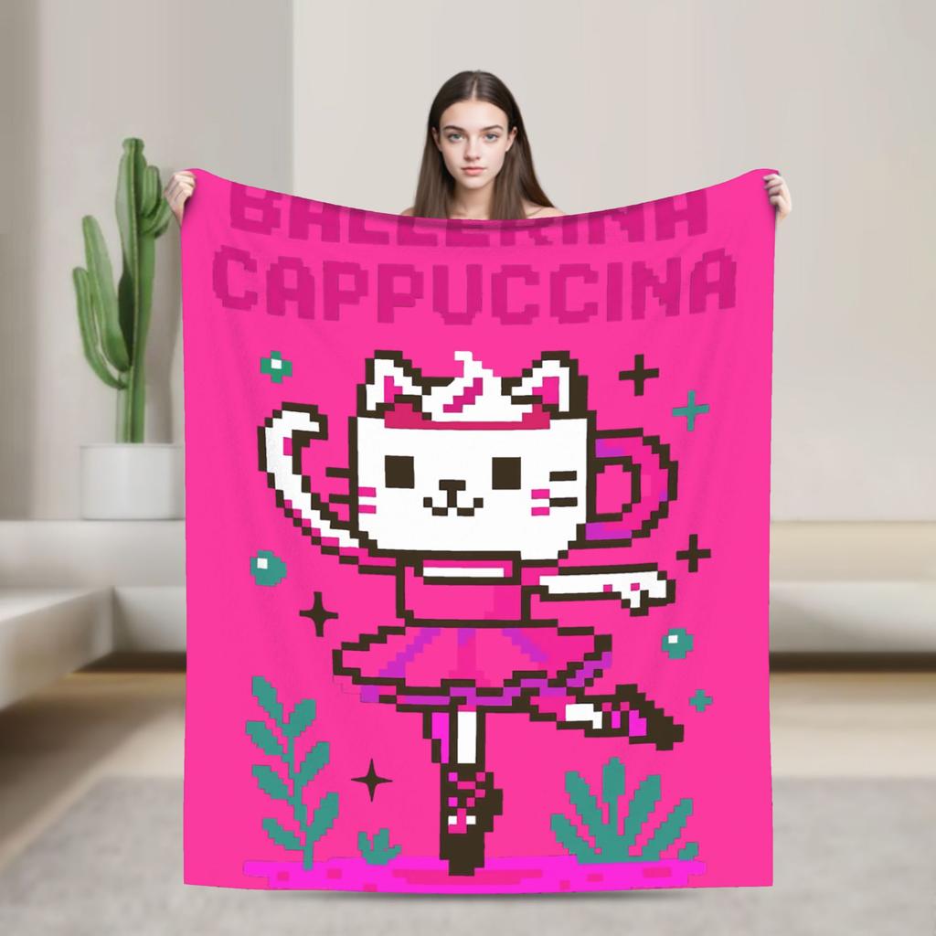 Cappuccino Assassino Italian Brainrot Memes Blanket Travel Flannel Bedding Throws For Couch Chair Sofa Bed Super Soft Bedspread