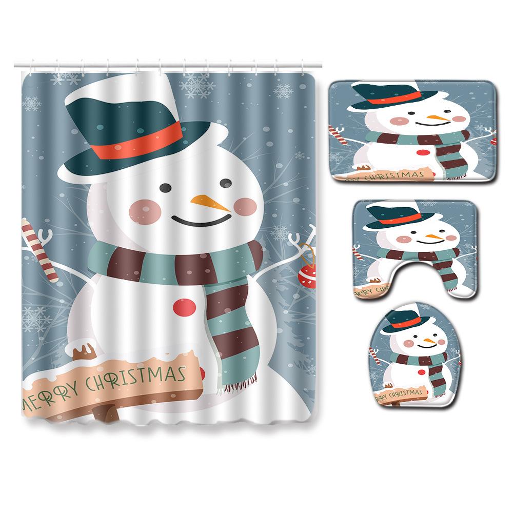 Christmas Home Door Mat Bathroom Toilet Shower Curtain Four-Piece Floor Mat Bedroom Absorbent Carpet