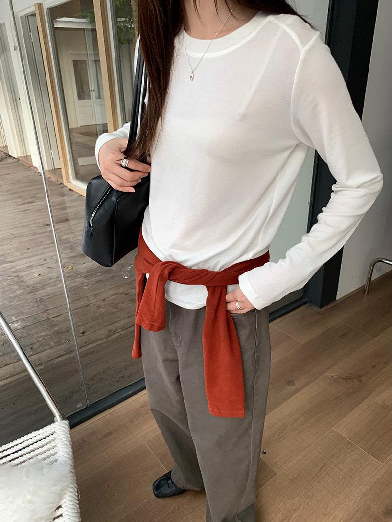 8-Color Heavyweight Tencel Wool Color Block Right Angle Shoulder Long Sleeve Slim Fit Round Neck Casual T-shirt L (110-140 cm)