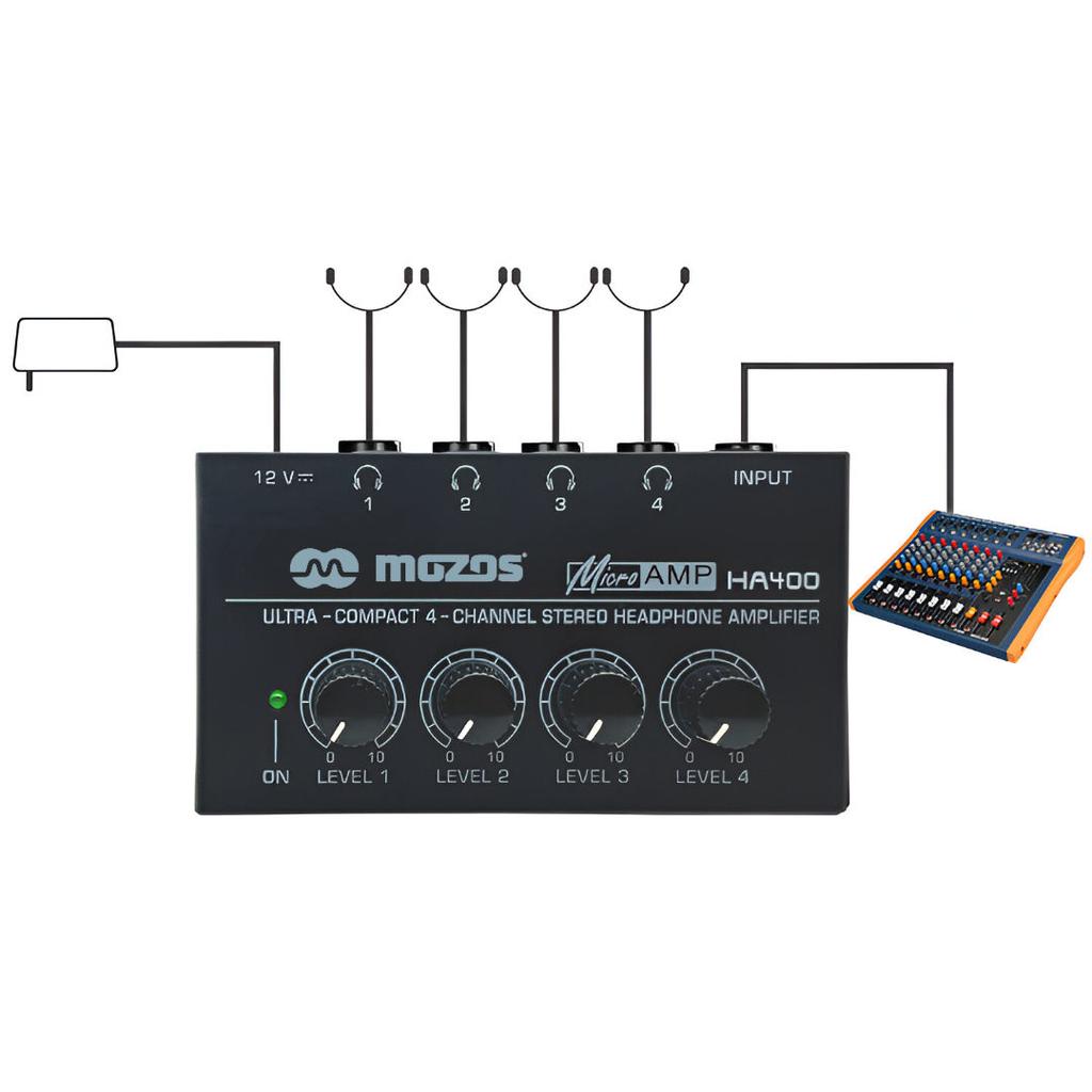 Mozos Ha400 4-Kanałowy Wzmacniacz Słuchawkowy Stereo