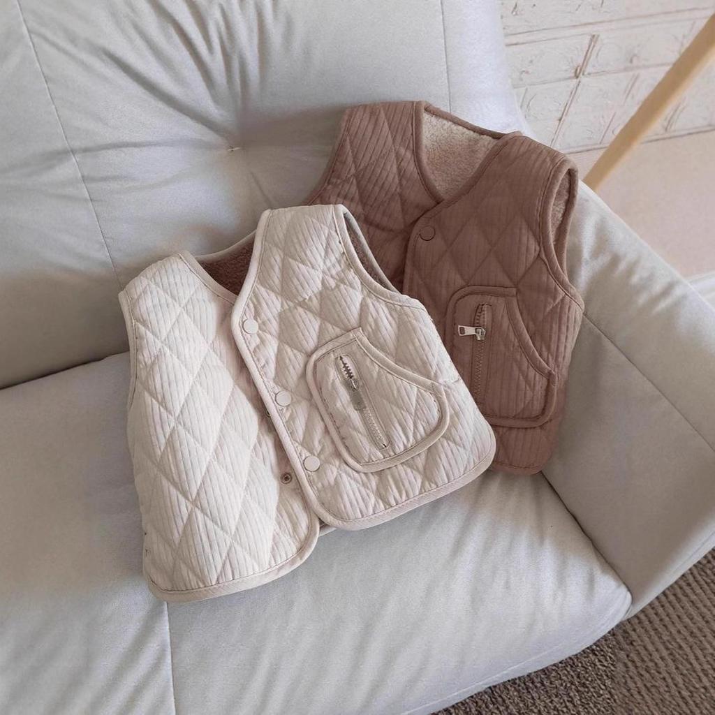 Lambswool Fleece-Lined Baby Vest for Spring & Autumn - Unisex Children's Sleeveless Jacket