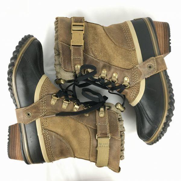 Sorel Echtleder Schneestiefel Braun Größe 23.5 Damen Mit Gürtel(GEBRAUCHT)