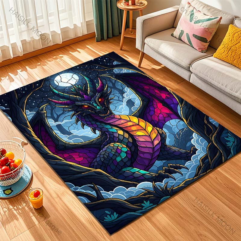 1PC Colorful dragon in night sky Pattern Rug Carpets for Bedroom Living Room Sofa Mat Creative Door Mat Cloakroom Home Decor