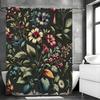 Zasłona Prysznicowa w Kwiaty, Rośliny Kwiatowe, Zielone Tło Dekoracyjna Zasłona Prysznicowa do Łazienki, Wodoodporna Zasłona Prysznicowa z Haczykami