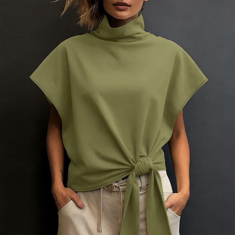 ZANZEA Women Casual Turtleneck Summer Short Sleeve Blouse
