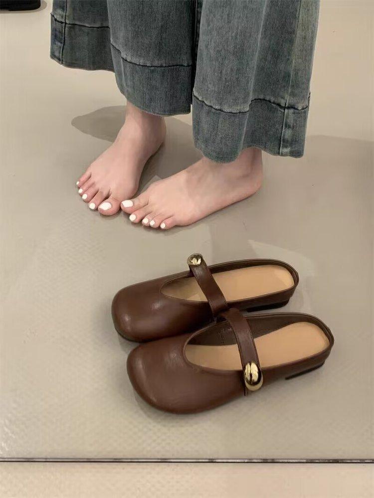 

Французские ретро туфли-полушапки Мэри Джейн с сумкой на голову, женская летняя одежда 2025 года, новые однопедальные женские туфли-лодочки Muller Lazy 35 коричневый