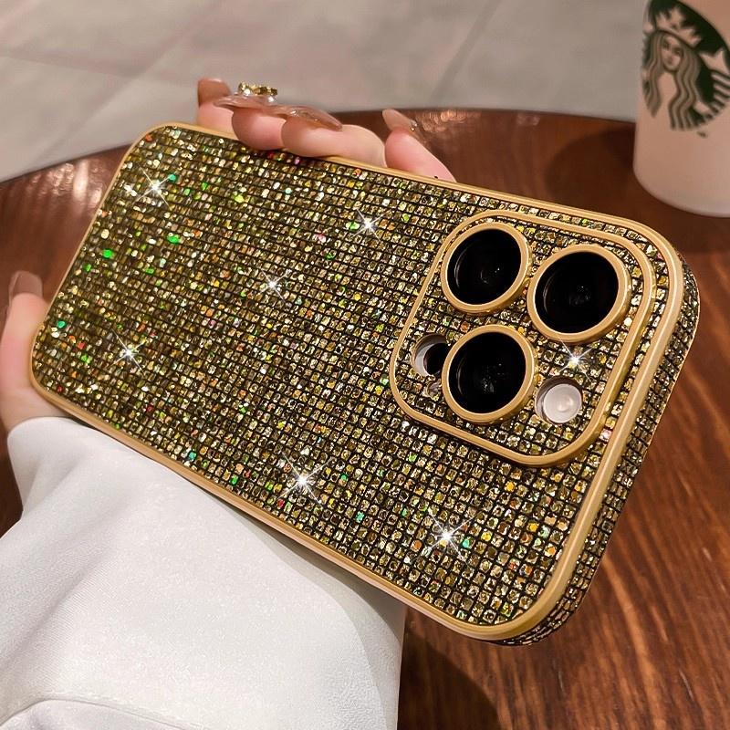 Bling Sparkling Diamond Rhinestones Phone Case For iPhone 17 16 15 14 13 12 Pro Max Camera Protection Shockpoof Bumper Cover