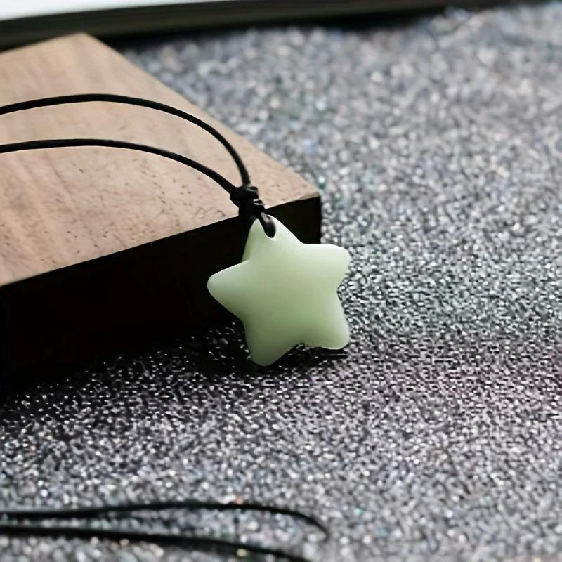 Jade Glow-in-the-Dark Star Lucky Pendant Necklace Set Adjustable Rope Sporty/Cute Style for Outdoor Adventures & Music Festivals