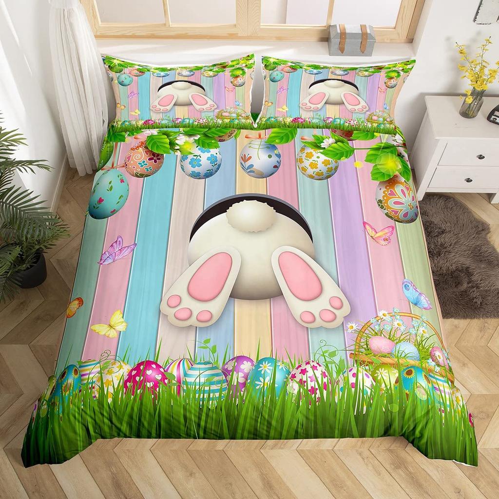 Easter Themed Duvet Cover Cute Rabbit Bedding Set Easter Egg Three-Piece Set