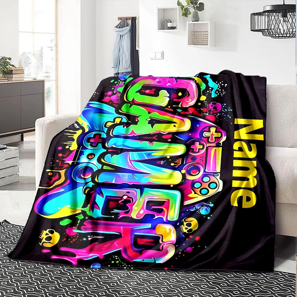 Custom Name Game Controller Theme Printed Blanket - Perfect for Couch, Bed, Travel & Outdoor Use | Machine Washable, Cozy & Durable.