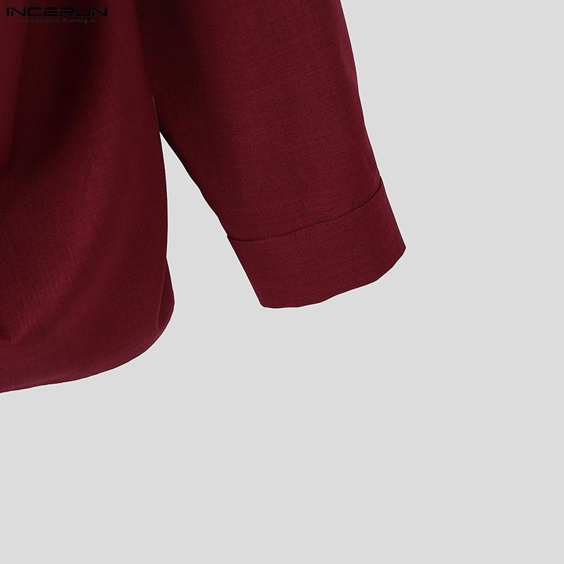 INCERUN Oversized Men Casual High Neck Long Sleeve Side Twisted Shirts Tops