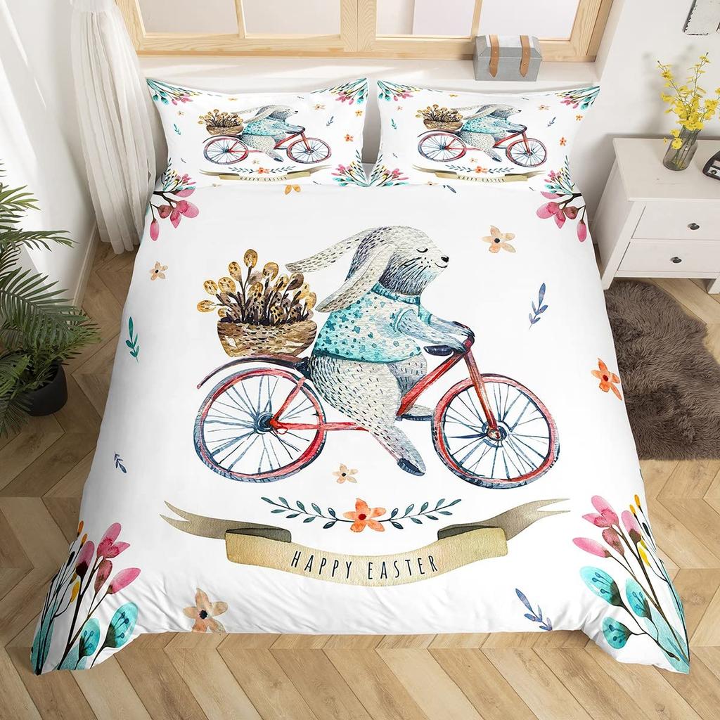 Cute Rabbit Duvet Cover Queen King Size Cartoon Rabbit Bedding Set Kawaii Animal Quilt Cover For Boys Girls Teenagers  3 Pcs