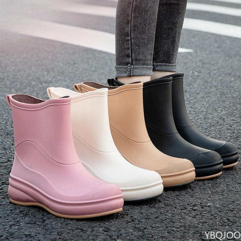 New Women's Rain Boots Waterproof Solid Color Rain Shoes Fashion Low Cut Rubber Shoe Comfortable Non Slip Ladies Shoes Mujer