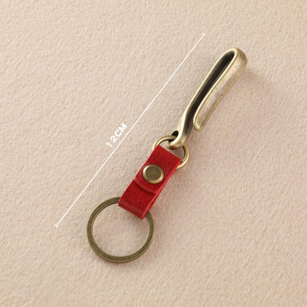 Cowhide Distressed Alloy Waist Hanger Keychain - Creative, Portable, Genuine Leather Pendant for Car Keys