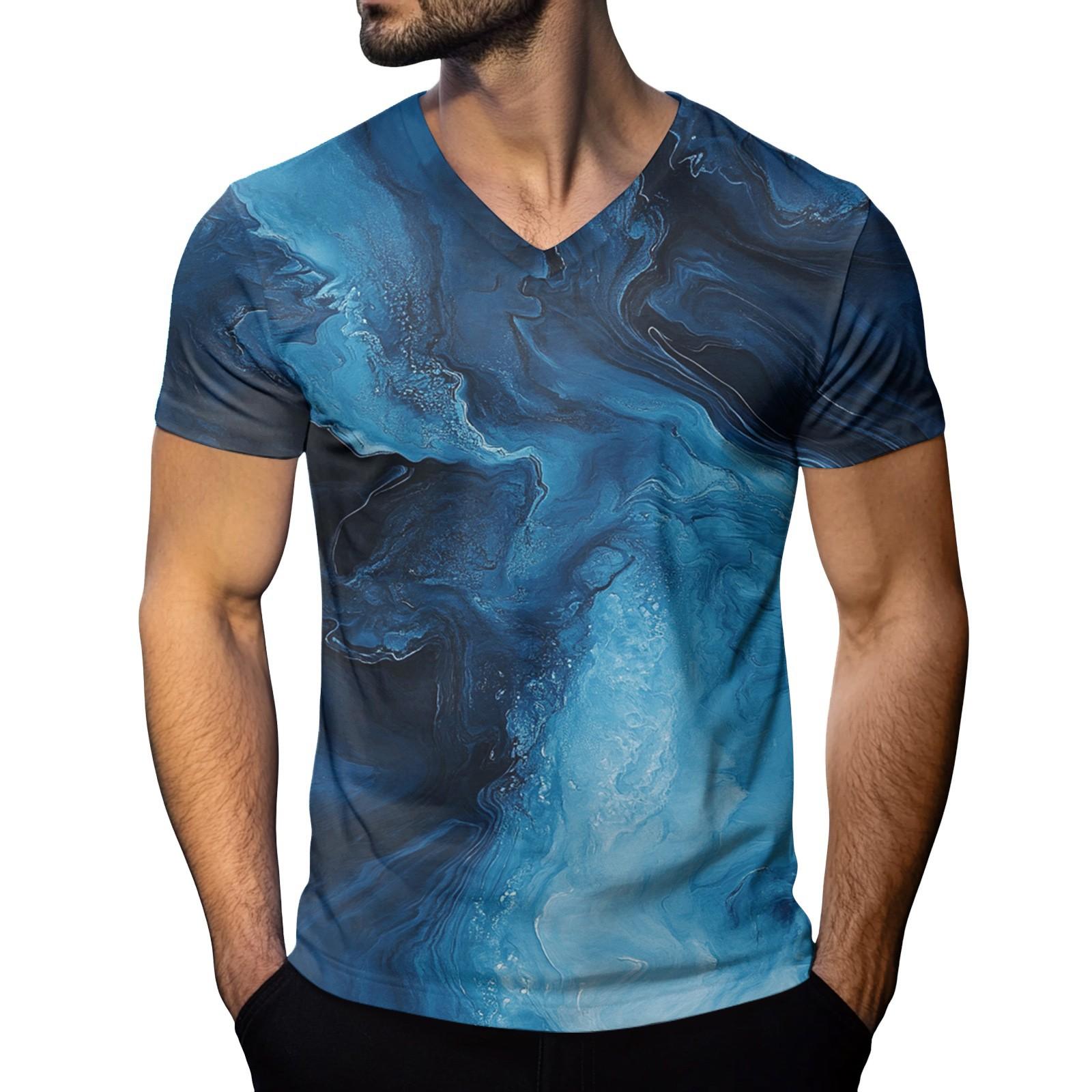 

Мужская модная футболка с коротким рукавом и V-образным вырезом XXXL тёмно-синий