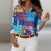 Women's Shirt With Floral Print Buttons, Long Sleeved Casual Regular Shirt  Blouses Casual Plus Size Basic Tops