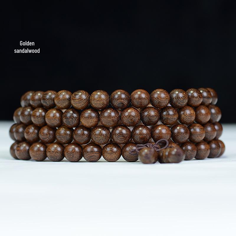 Golden Sandalwood 2.0 Bead Bracelet: Wooden Prayer Jewelry for Men, Women, Couples.