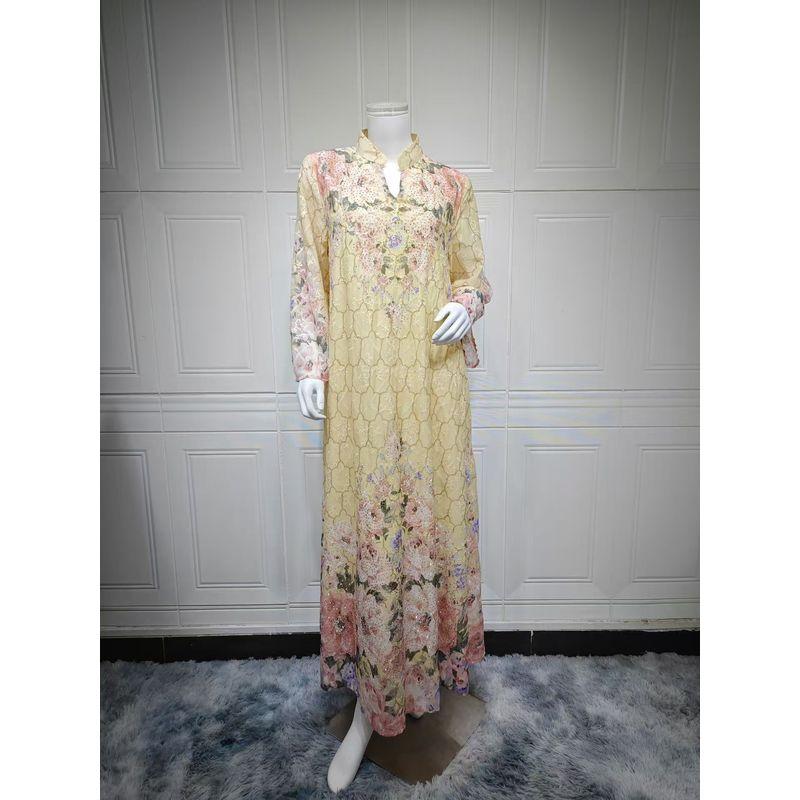 New Middle East Dubai Fashion Embroidered Print Robe Dress Embroidered Printed Dress