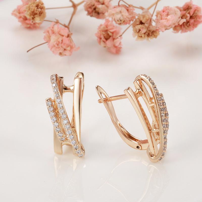 Fashion Innovative Design Natural Zircon Drop Earrings Women  Rose Gold Color Romantic Crystal Gift Daily Fine Jewelry