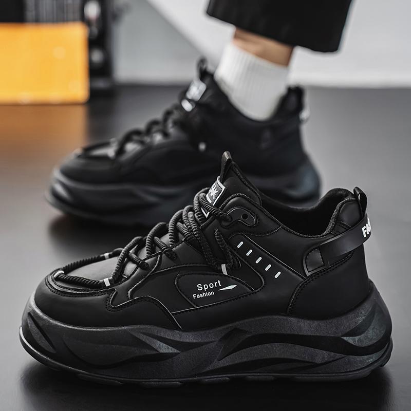 Casual Sneakers For Men Shoes Thick Bottomed Trendy Footwear Young High Top Leather Red Trend Casual Shoes Outdoor