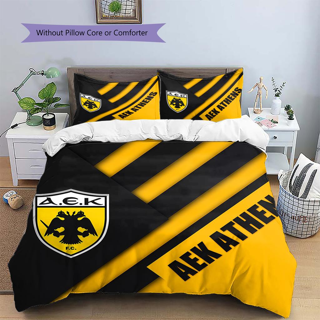 AEK Athens Football Club LogoPattern Bedding,Quilt Set Quilt Cover Pillowcase Home Birthday Gift (1 * Duvet Cover + 2 * Pillowcase, Without Core)