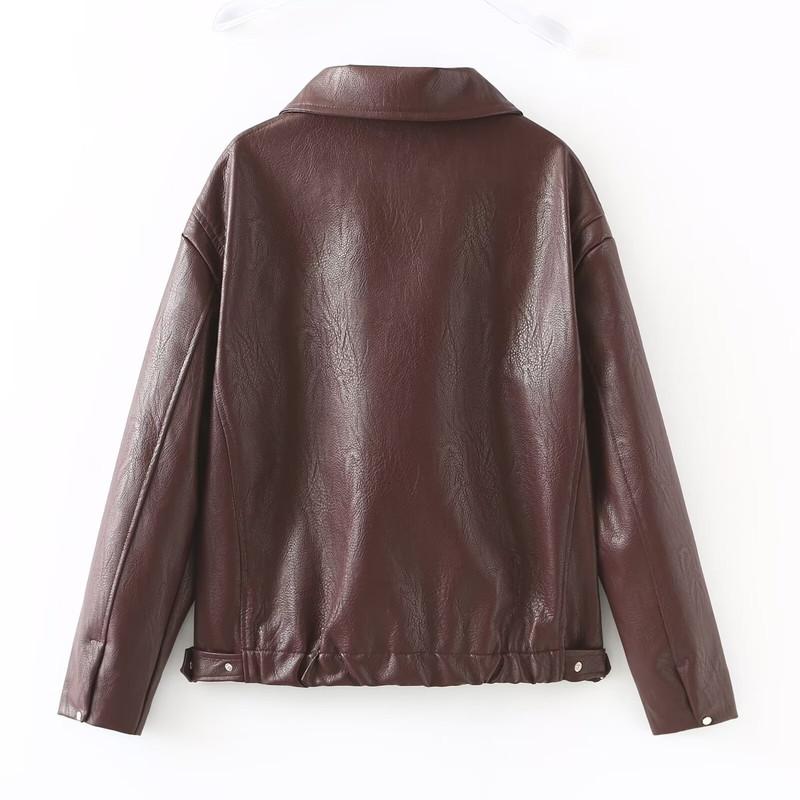 Zip Leather Jacket Women Leather Jacket Women Casual Lapel Vintage Coat