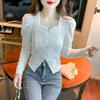 Fashion Long Sleeve Lace Blouse Women Autumn Striped Bottoming Tops Woman Button Up Lace Shirt Women Elegant Clothes 30025