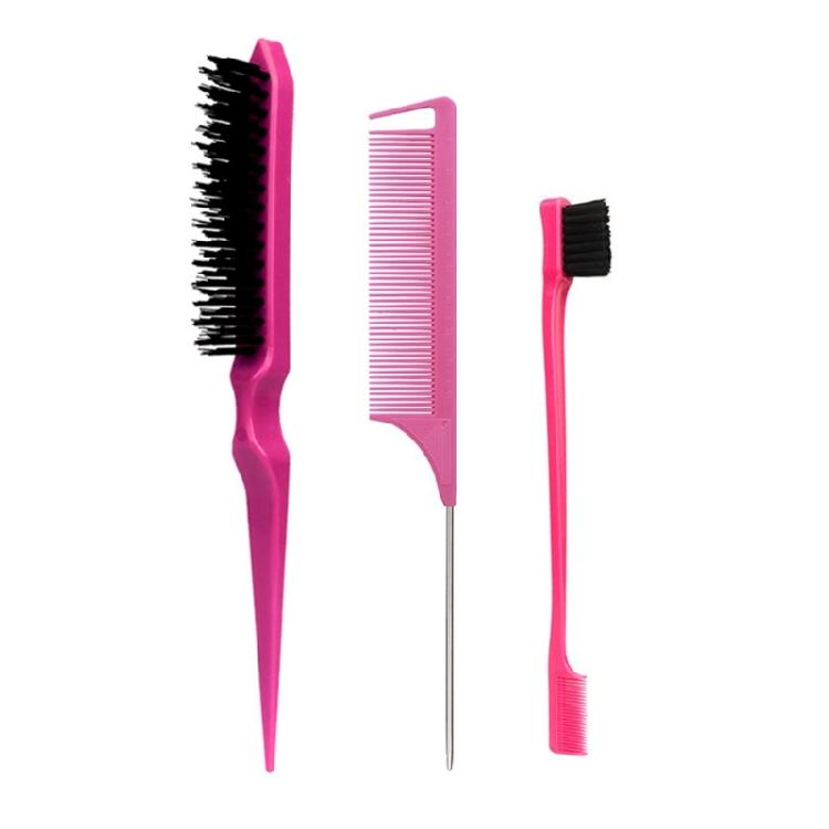 3Pcs Slick Back Hair Brush Set with 1 Pcs Bristle Hair Brush 1 Pcs Edge Brush