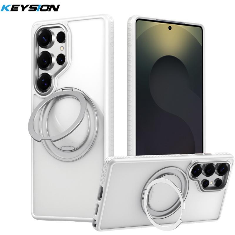 KEYSION N52 Magnetic 360° Ring Stand Case for MagSafe for Samsung Galaxy S25 Ultra 5G S25+ Matte Transparent Shockproof Phone Cover