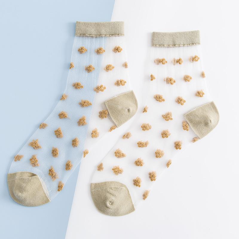 Summer Ultra-thin Socks for Women Floral Pattern Transparent Breathable Short Socks