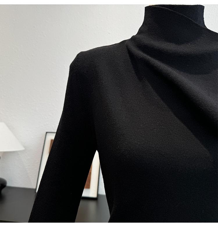 Korean Style High Neck Asymmetrical Long Sleeve Knitwear - Autumn Women's Slimming Sweater Top