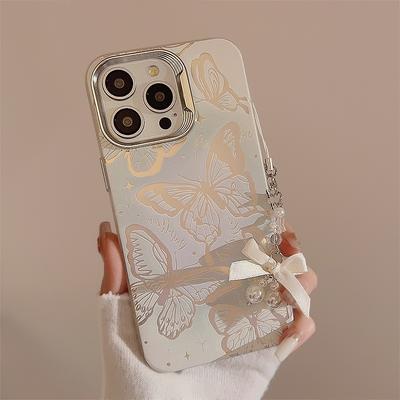 Blauwe Vlinder met Hangende Ketting Geschikt voor Apple 15Pro Max Mobiele Telefoonhoesje Iphone13 Laser 14 Super Fee 16