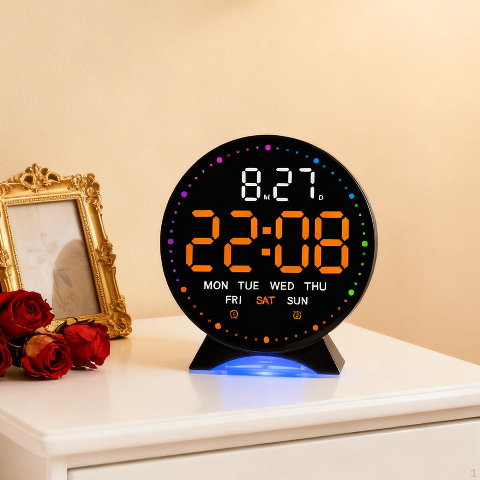 

Alarm Clock Adjustable Brightness Multifunctional Modern Silent LED Bedside Clocks for Home Black Orange