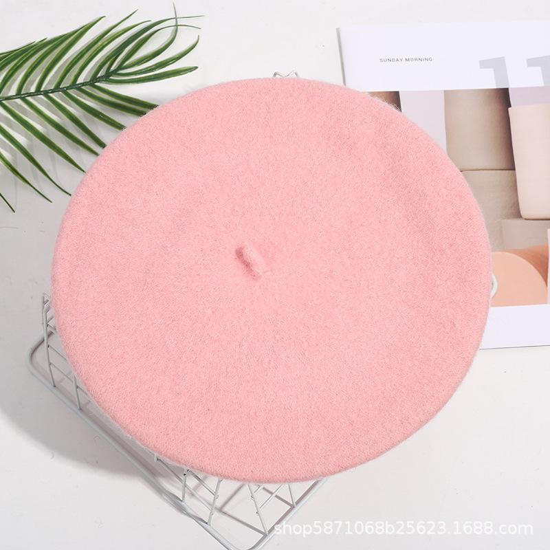 Однотонные классические береты Осень и Зима Художественная шляпа художника Шерстяные женские береты One Size розовый