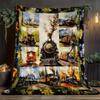 Train Blanket Vintage Locomotive Art Soft Fleece Throw Gift Home Decor Railroad Theme