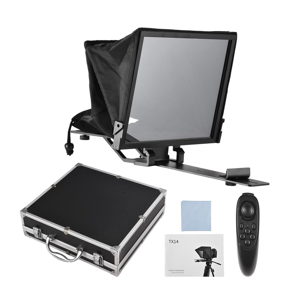 Portable Teleprompter 14-inche Universal Prompter with Dual Cold Shoe Mounts & 1/4in Threaded Hole