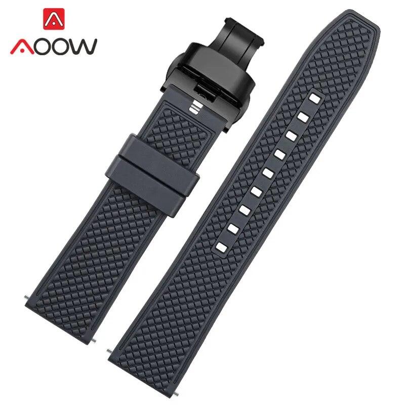 Fluoro Rubber Strap 20mm 22mm Quick Release Soft Sport Waterproof Stainless Steel Butterfly Buckle Men Replacement Watch Band