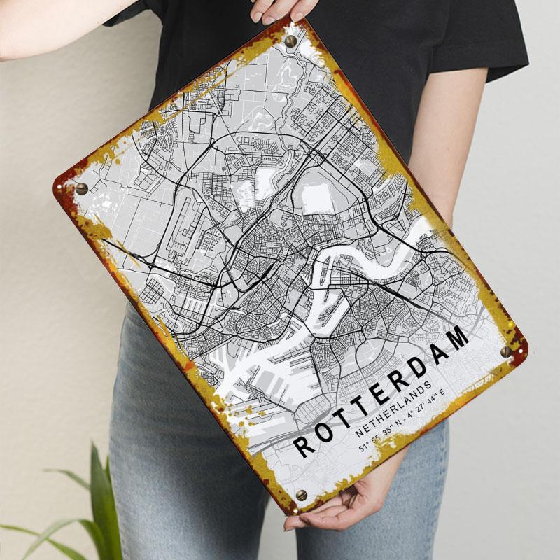 

Rotterdam Light Map Metal Signs MAP Poster Decorative Wall Frames Custom Tinplate Sign for Wall Art Decoration Retro Man Cave 20x30cm（7.8x11.8inch）