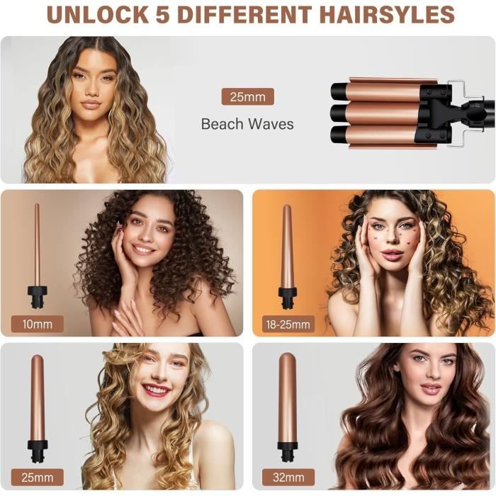 Fer à boucler 5 en 1 - janelove - 25mm - céramique - lcd - température 80-230°c