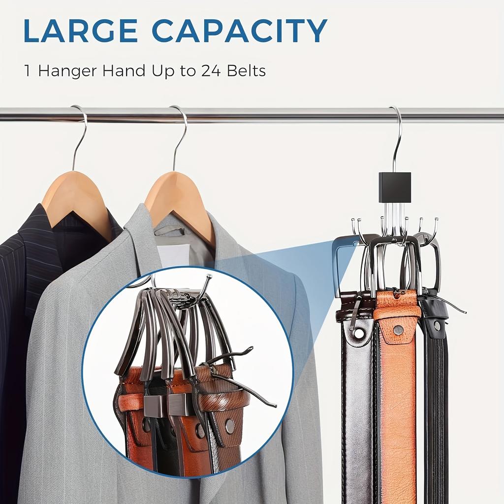 Rotatable Wooden Belt Rack: Organize belts, ties, scarves & more. Save space, multi-purpose closet storage.