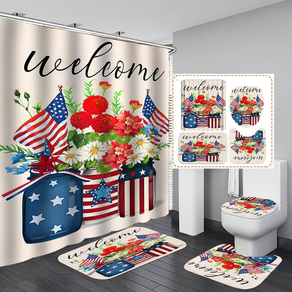 Waterproof and mildew-proof shower curtain for bathroom, dry and wet separation, shading and warm shower curtain four-piece set